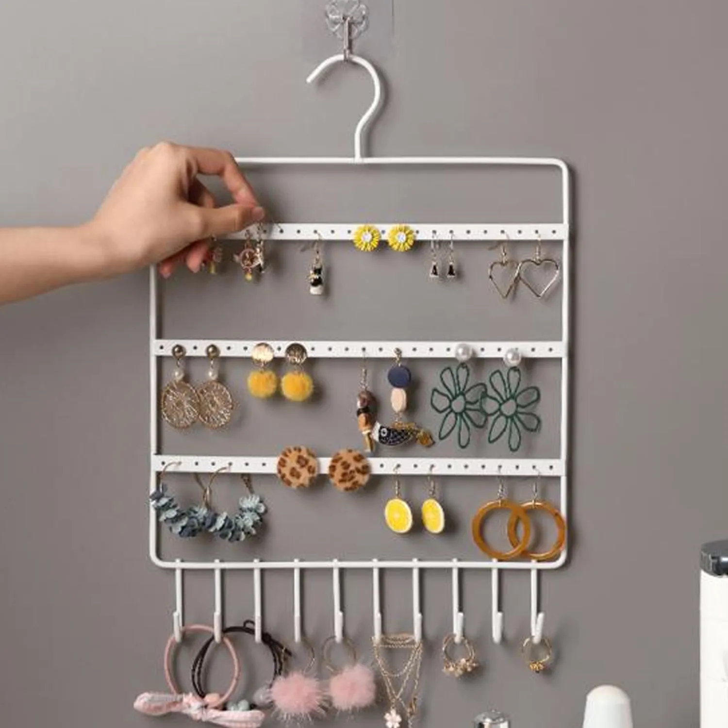 0594 Lightweight & Wall Mounted Earrings Organizer / HANGER for Tangle Free Hanging for Women, 66 Holes - 10 Hooks (metal)