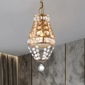 1-Head Gold Finish Pendant Light with Faceted Crystal Design - Ideal for Restaurant Lighting