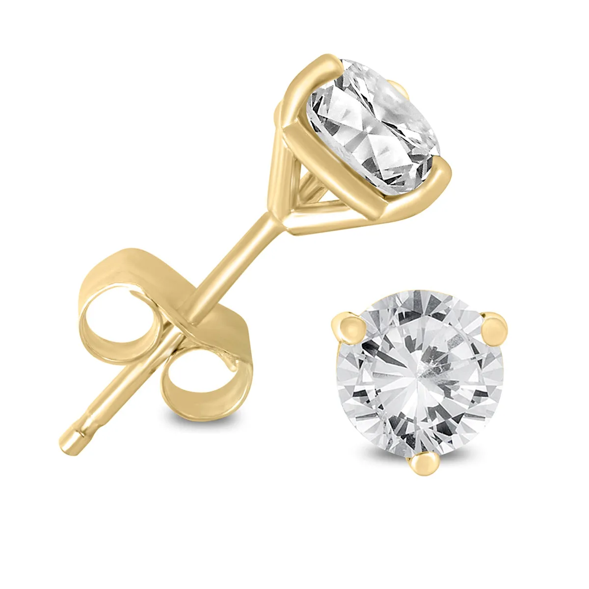 1/2 Carat Tw Ags Certified Martini Set Round Diamond Solitaire Earrings In 14K Yellow Gold I-J Color, I1-I2 Clarity