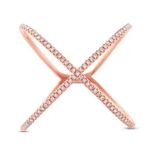 14k Rose Gold Diamond X Ring