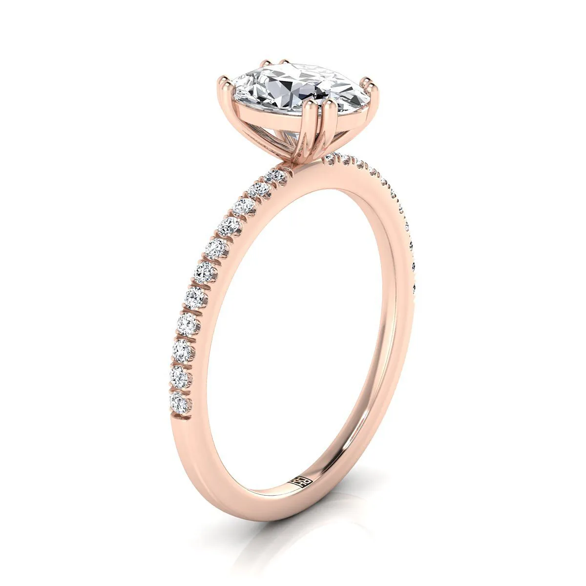 14K Rose Gold Oval Pink Sapphire Simple French Pave Double Claw Prong Diamond Engagement Ring -1/6ctw