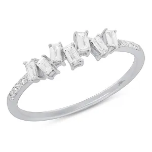 14k White Gold Baguette & Round Diamond Ring