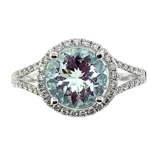 14k White Gold Diamond & Aquamarine Ring