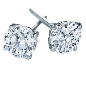 1.56 Carat T.W. Round Brilliant Cut White Gold Diamond Stud Earrings