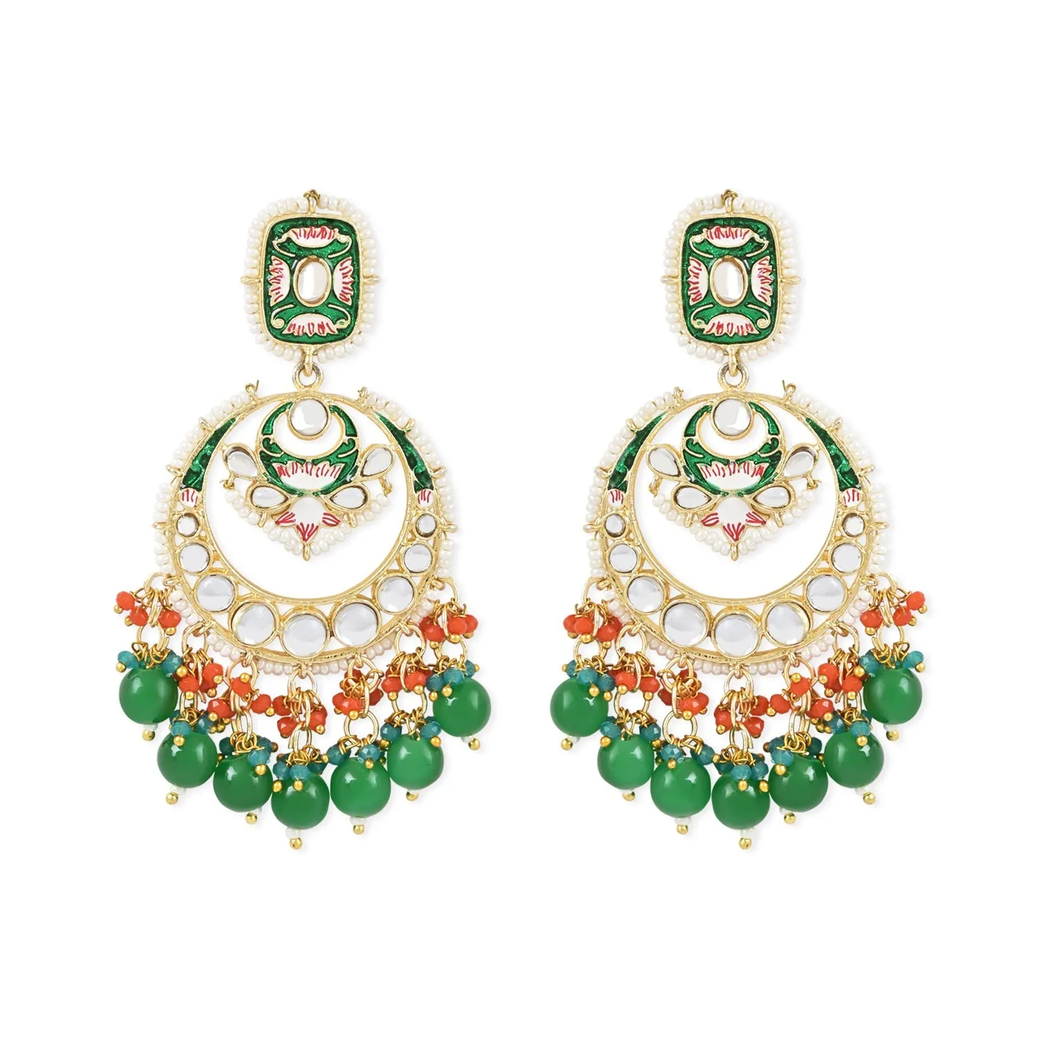 18K Gold Plated Traditional Meenakari Stone Studded Pearl Dangle Earrings For Women