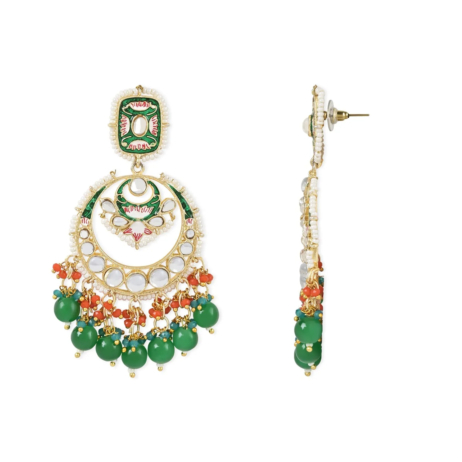 18K Gold Plated Traditional Meenakari Stone Studded Pearl Dangle Earrings For Women