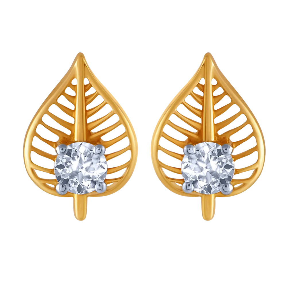 18k Leaf Shape Diamond Earring.