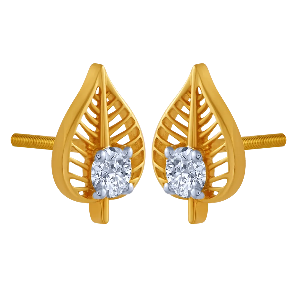 18k Leaf Shape Diamond Earring.