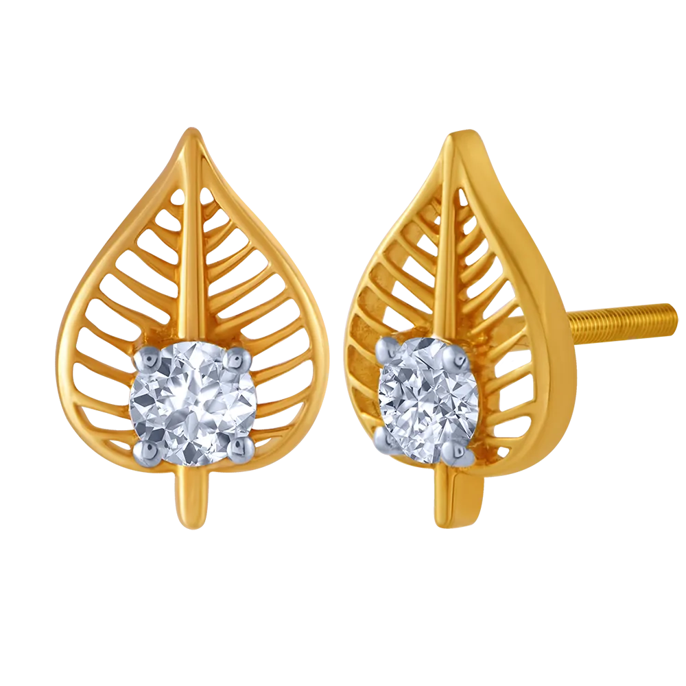 18k Leaf Shape Diamond Earring.