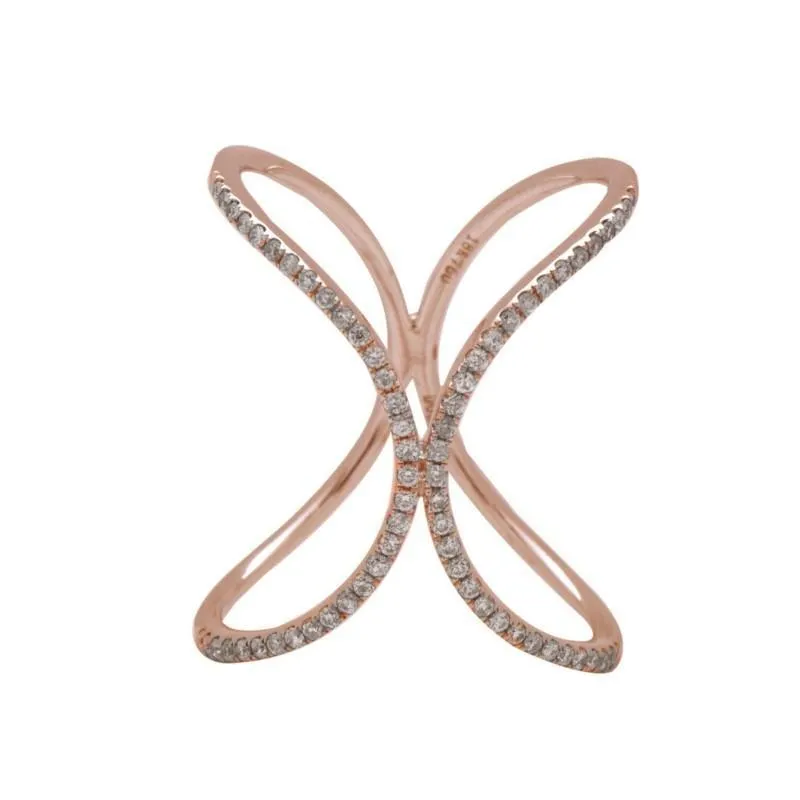 18k Rose Gold Diamond X Ring