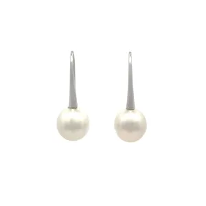 18K White Gold Australian South Sea 9-10mm Cultured Pearl Hook Earrings