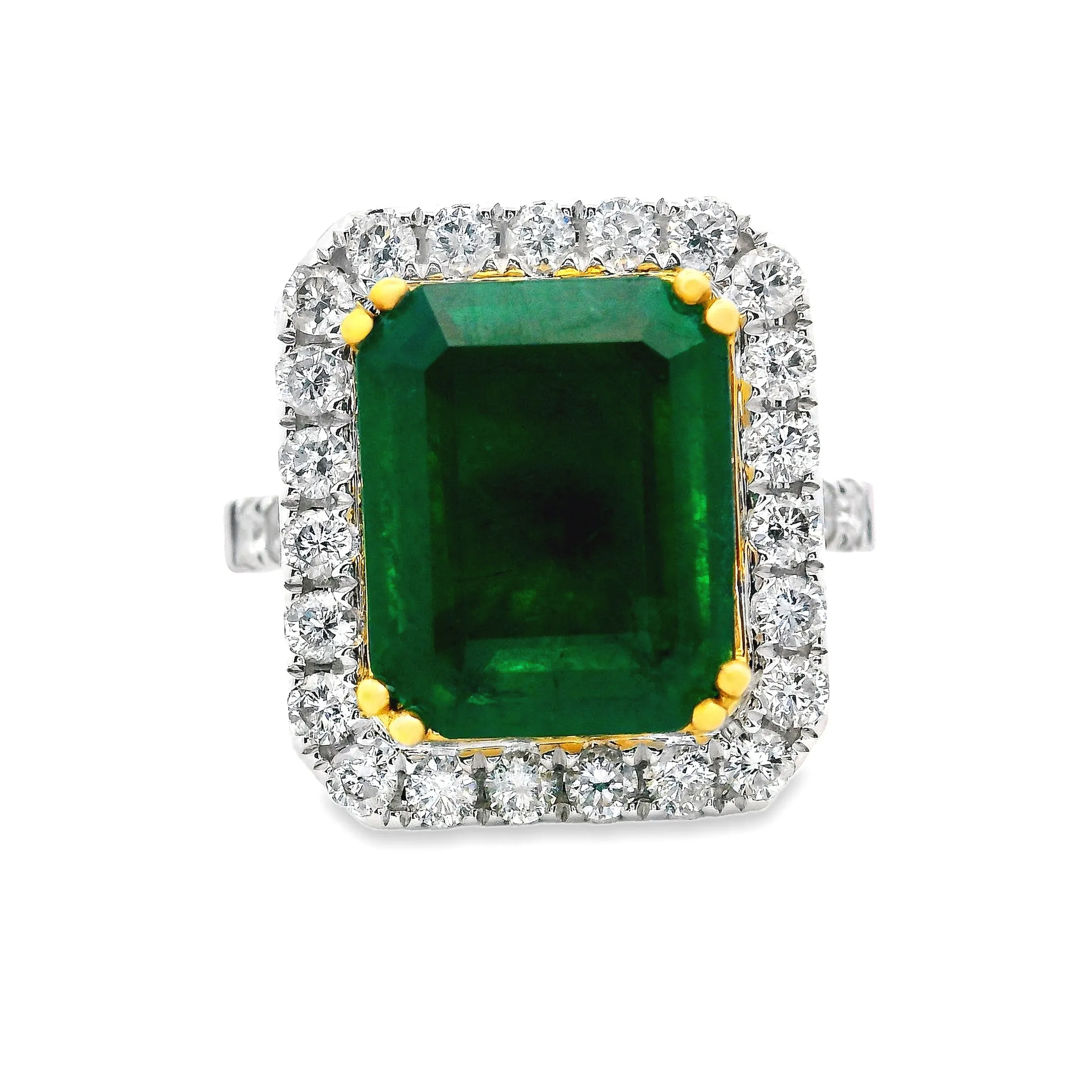 18k Yellow & White Gold Diamond & Emerald Ring