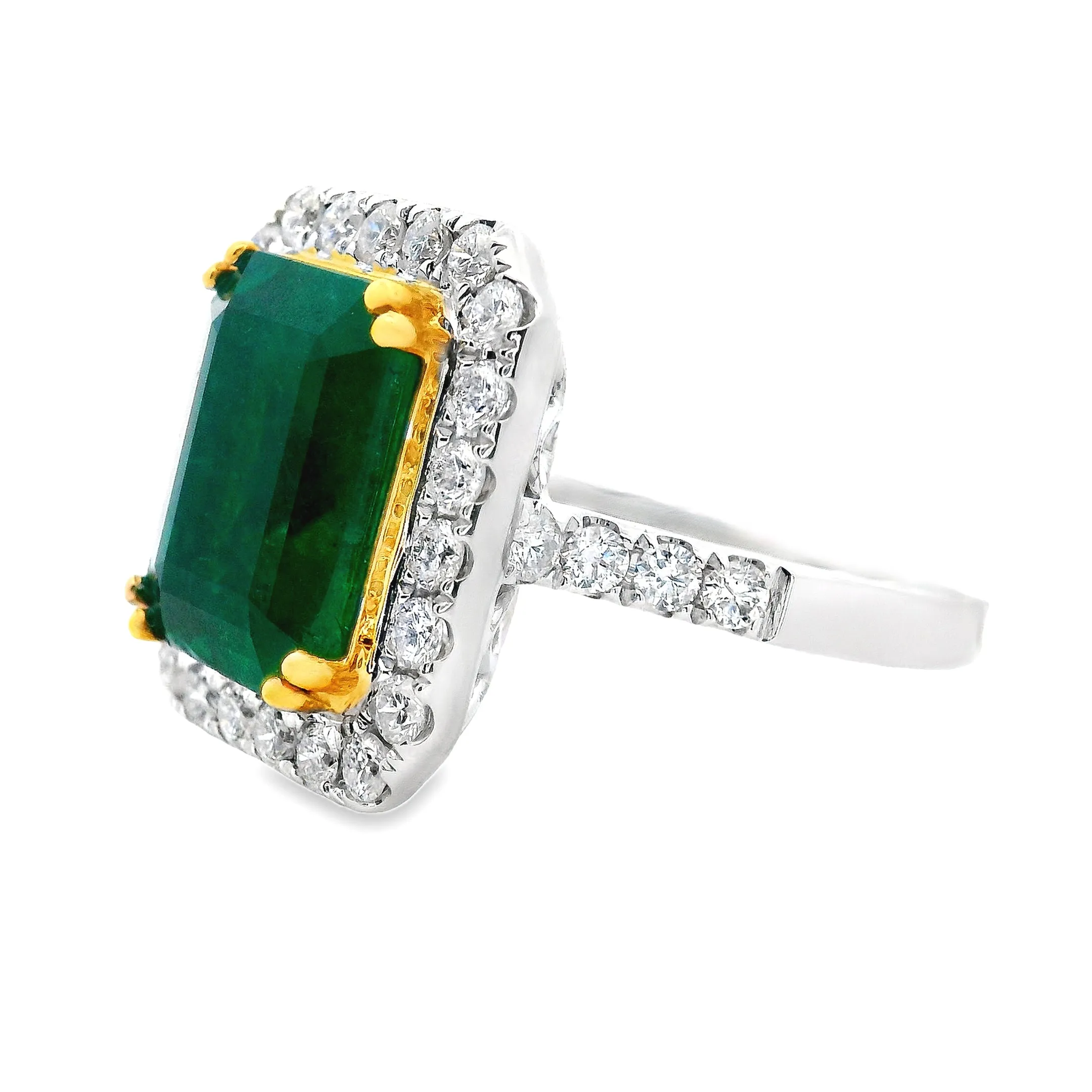 18k Yellow & White Gold Diamond & Emerald Ring