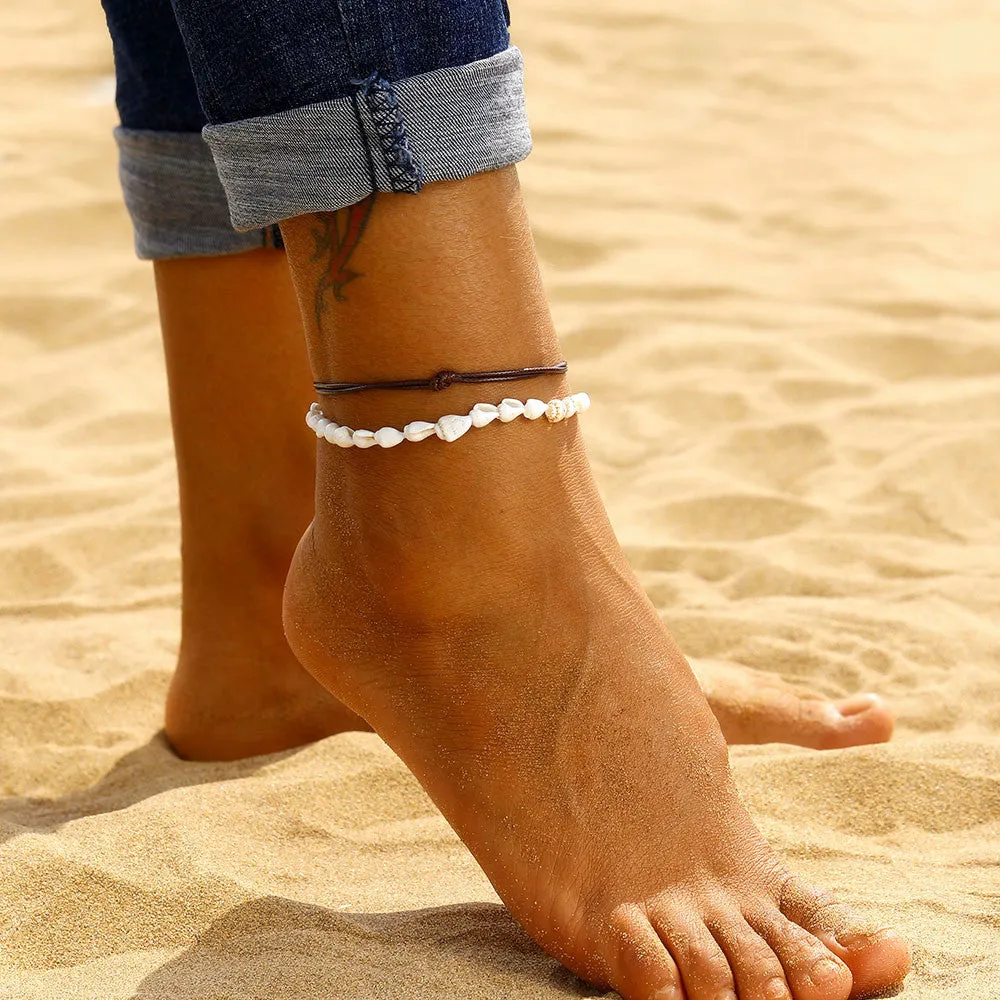 2 Pcs/ Set Anklets for Women Shell Foot Jewelry