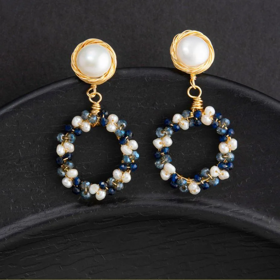 24 Carat Guaranteed Gold Plated Freshwater Natural Cultural Pearl Wire Wrapped of Round Shaped Beads Fashion Drop Earring- PER 2135