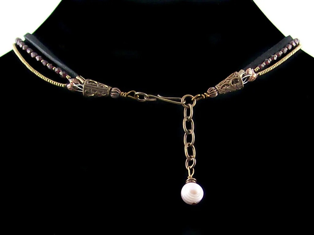 3-Strand Crystal Choker with Charms & Leather (Web-276)