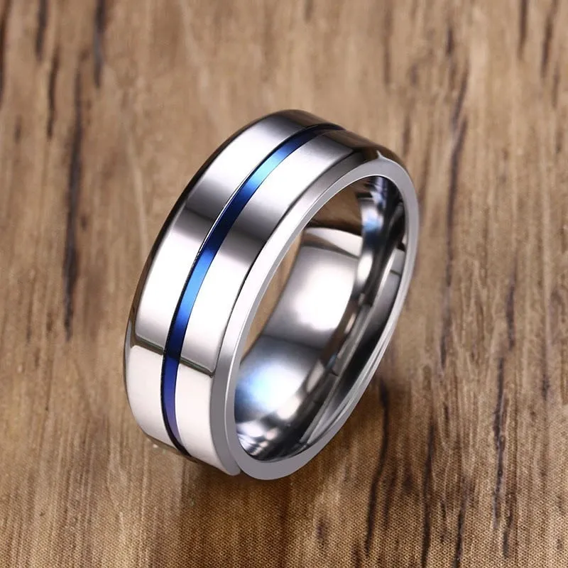 8mm Black Ring for Men Women Groove Stainless Steel Wedding Bands Trendy Fraternal Rings Casual Jewellery