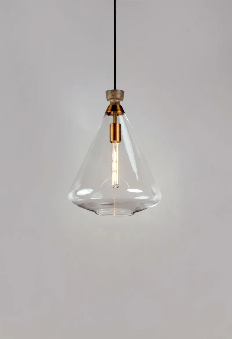 Abbott 12.5" Single Light Pendant in Weathered Oak and Antique Brass