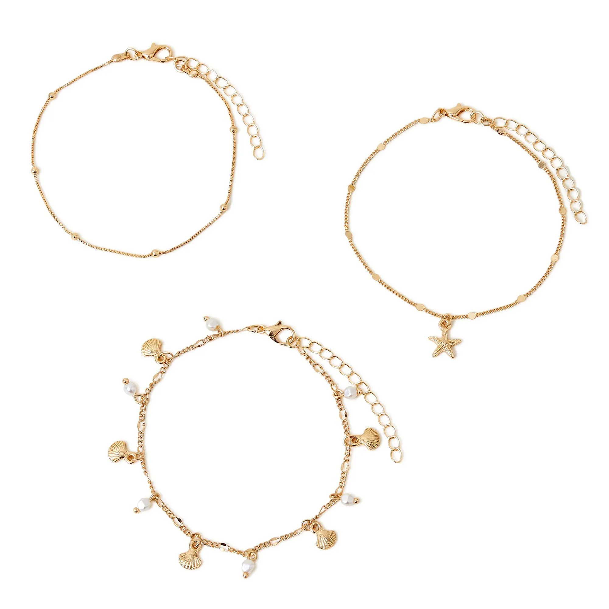 Accessorize London Women's Gold Shell And Starfish Anklets Pack Of 3