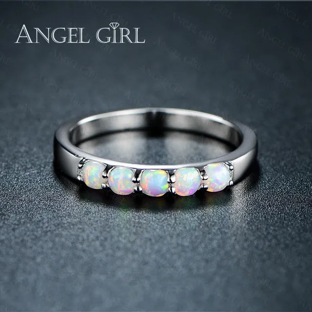 Angel Girl Simple Ring Round White Pink Blue/white Fire Opal Rings for Women Trendy Engagement Wedding Jewelry anillos R74-60912