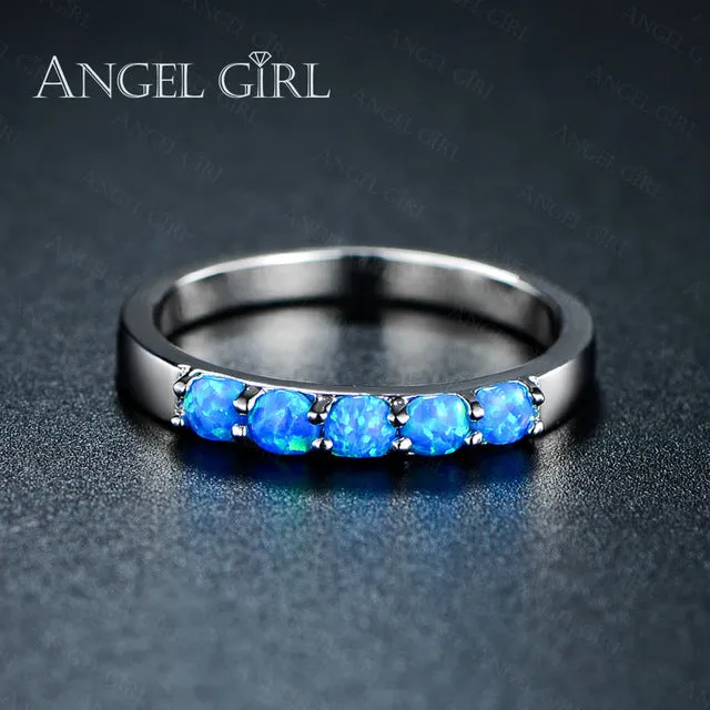 Angel Girl Simple Ring Round White Pink Blue/white Fire Opal Rings for Women Trendy Engagement Wedding Jewelry anillos R74-60912