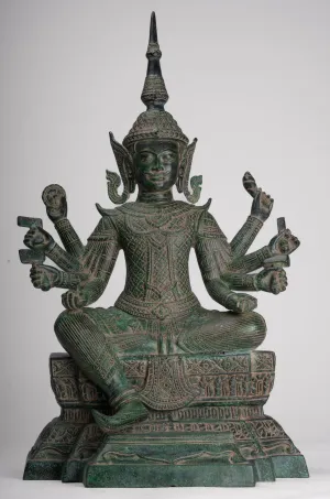 Antique Khmer Style Bronze Seated Vishvakarman Statue - Divine Architect - 59cm/24"