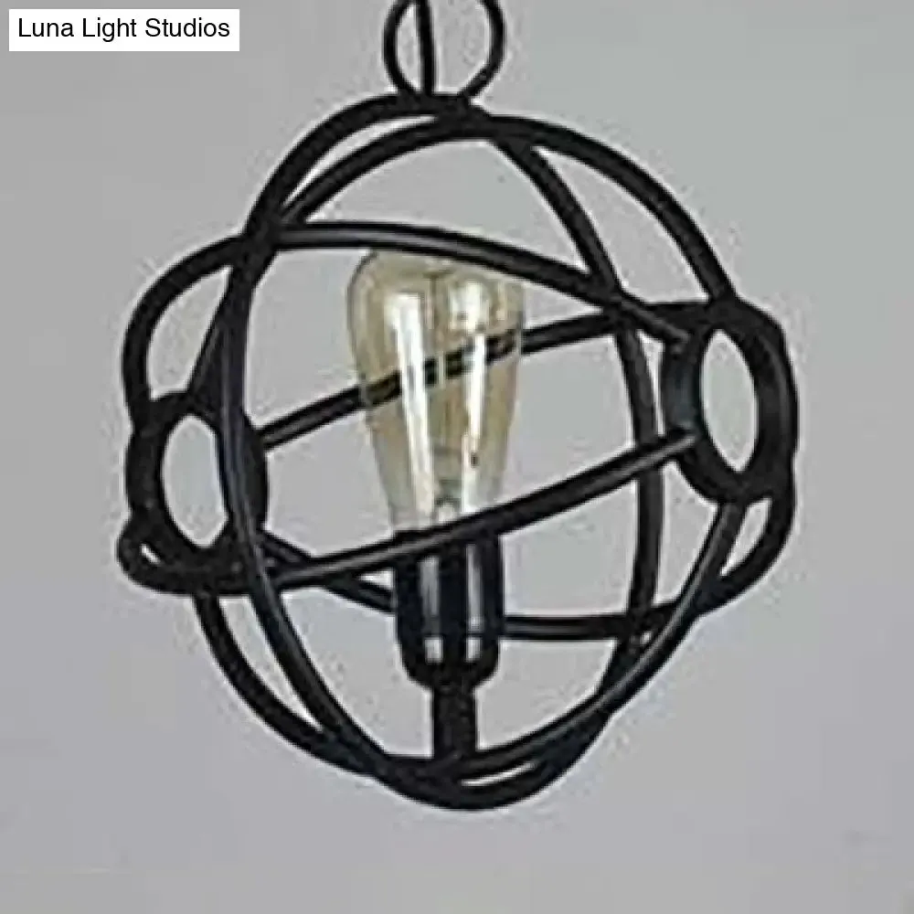 Antique Style Orbit Pendant Lighting Fixture - Black/Dark Rust Iron - Dining Table Hanging Lamp