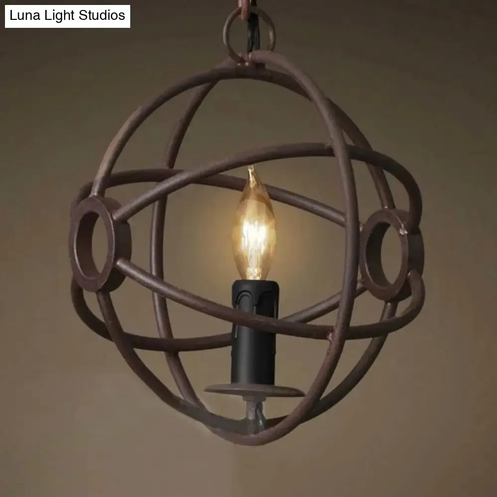 Antique Style Orbit Pendant Lighting Fixture - Black/Dark Rust Iron - Dining Table Hanging Lamp