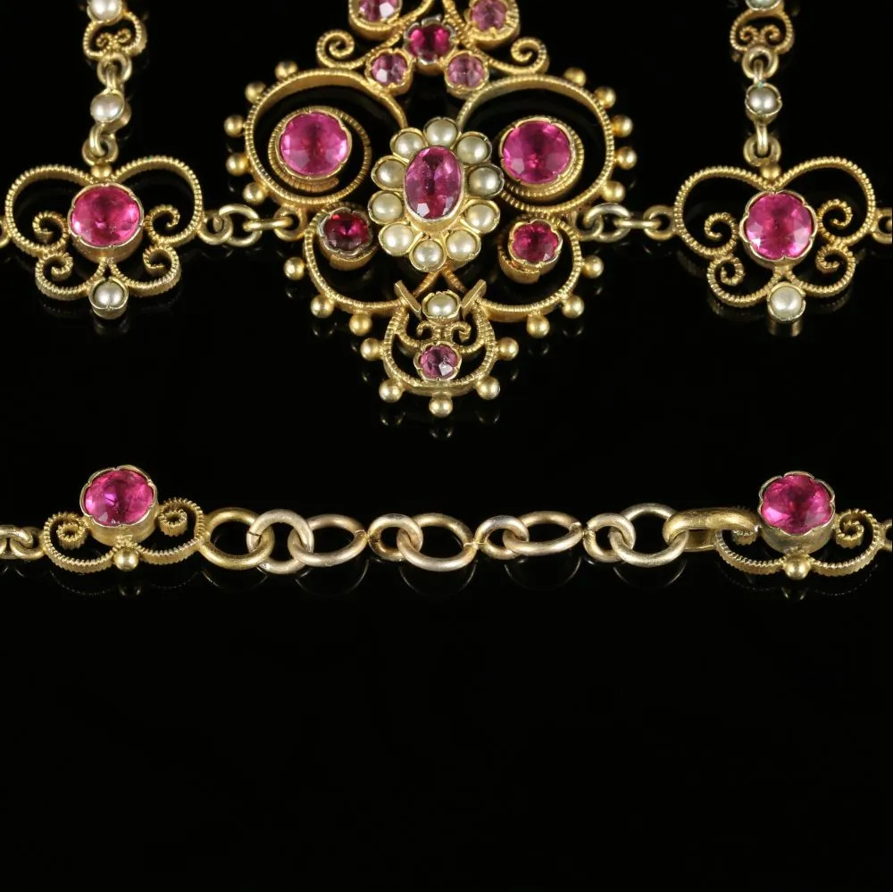 Antique Victorian Pink Paste Pearl Necklace Circa 1890