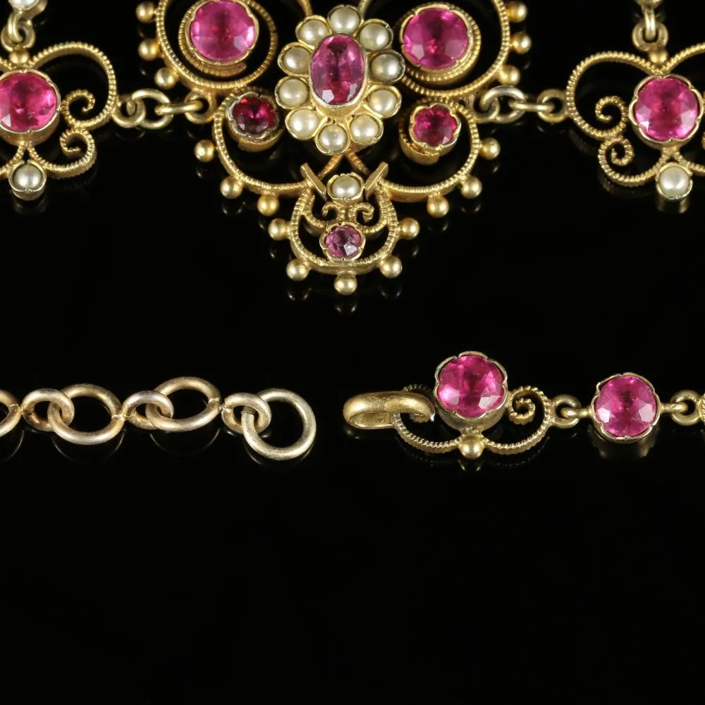 Antique Victorian Pink Paste Pearl Necklace Circa 1890