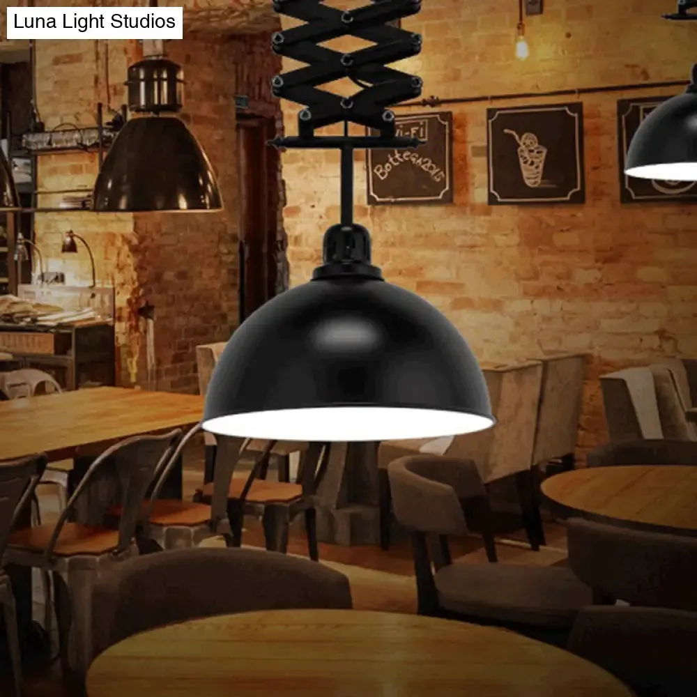 Antiqued Dome Pendant Ceiling Lamp - Telescopic, Metallic Design - Perfect for Restaurants - 1 Bulb