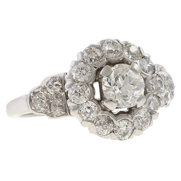 Art Deco Diamond Cluster Ring, Old Euro 0.43ct.