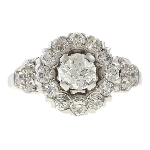 Art Deco Diamond Cluster Ring, Old Euro 0.43ct.