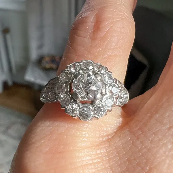 Art Deco Diamond Cluster Ring, Old Euro 0.43ct.