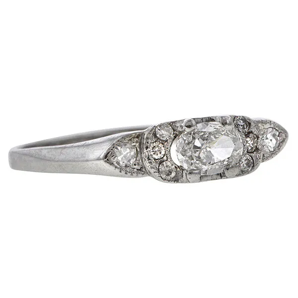 Art Deco Engagement Ring, Oval Diamond 0.15ct.