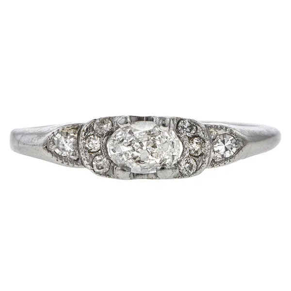 Art Deco Engagement Ring, Oval Diamond 0.15ct.