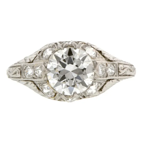 Art Deco Engagement Ring, RBC 1.36ct