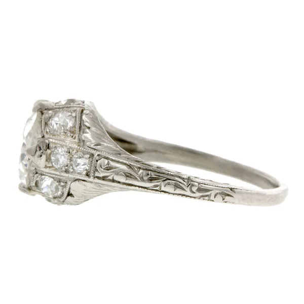 Art Deco Engagement Ring, RBC 1.36ct