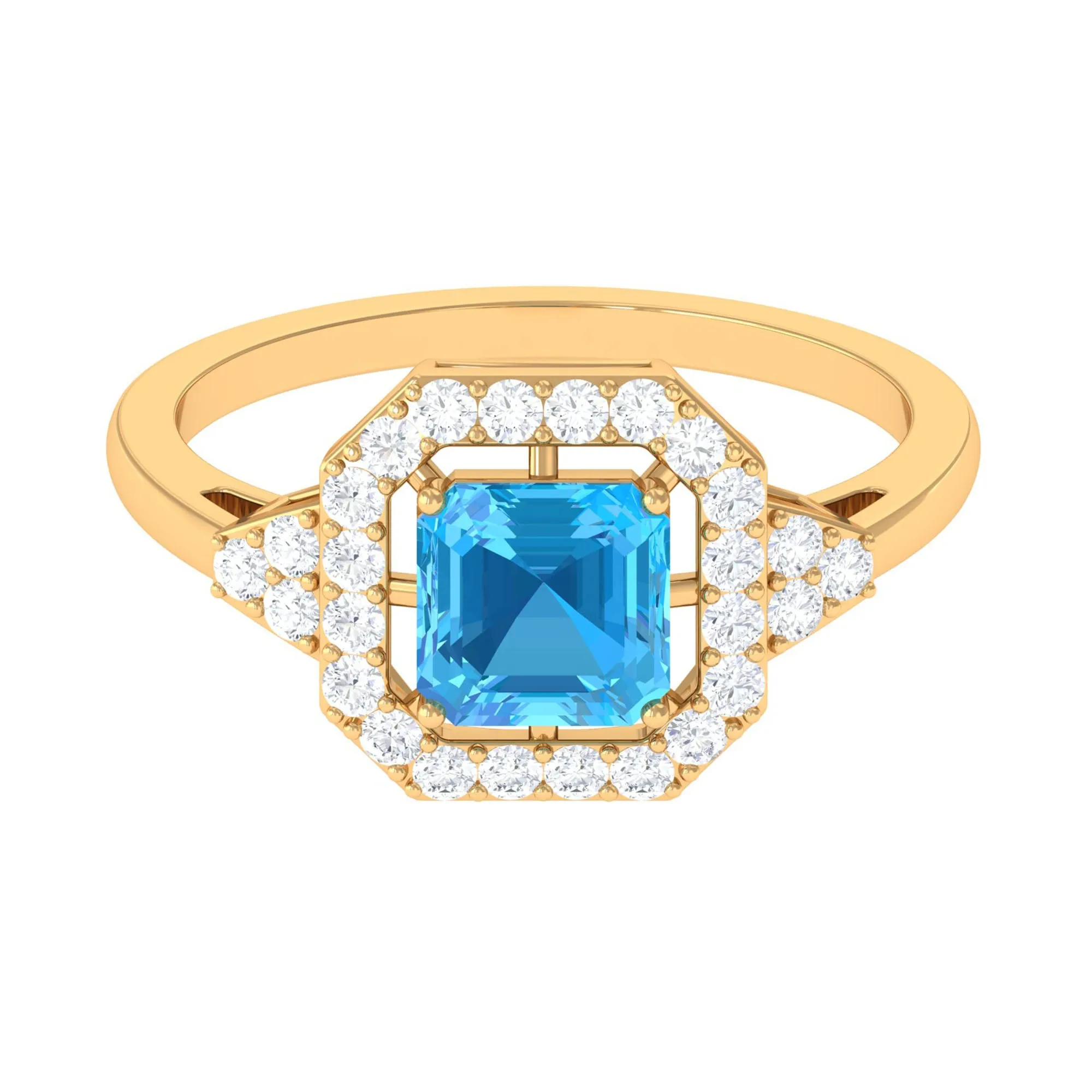 Asscher Cut Swiss Blue Topaz Engagement Ring with Diamond Halo