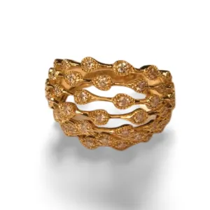 Beautiful 14K Yellow Gold Diamond Filigree Cocktail Dome Band Ring