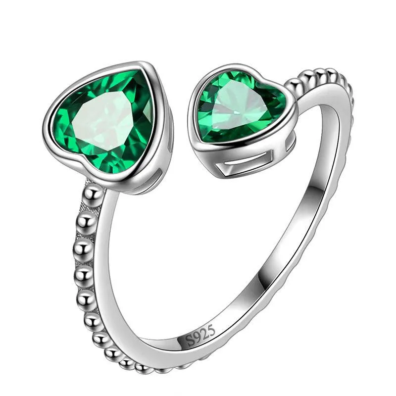 Birthstone May Emerald Love Hearts Ring Jewelry Women Girls Birthday Gift