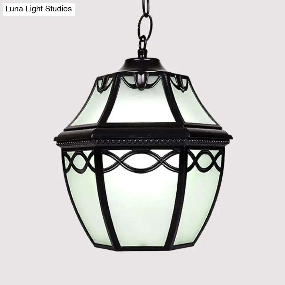 Black Birdcage Pendant Light with Cottage White Glass Shade - 1-Bulb Hanging Ceiling Fixture for Courtyard