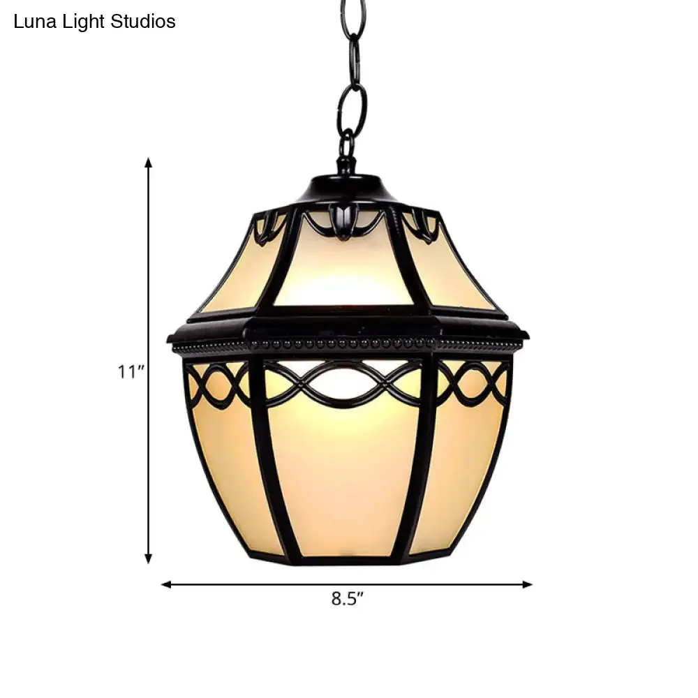 Black Birdcage Pendant Light with Cottage White Glass Shade - 1-Bulb Hanging Ceiling Fixture for Courtyard