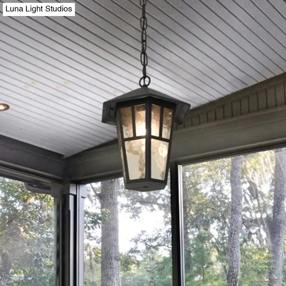 Black Drop Lamp Birdcage Pendant - Retro Single Head for Outdoor Lighting - Ripple Glass Fixture