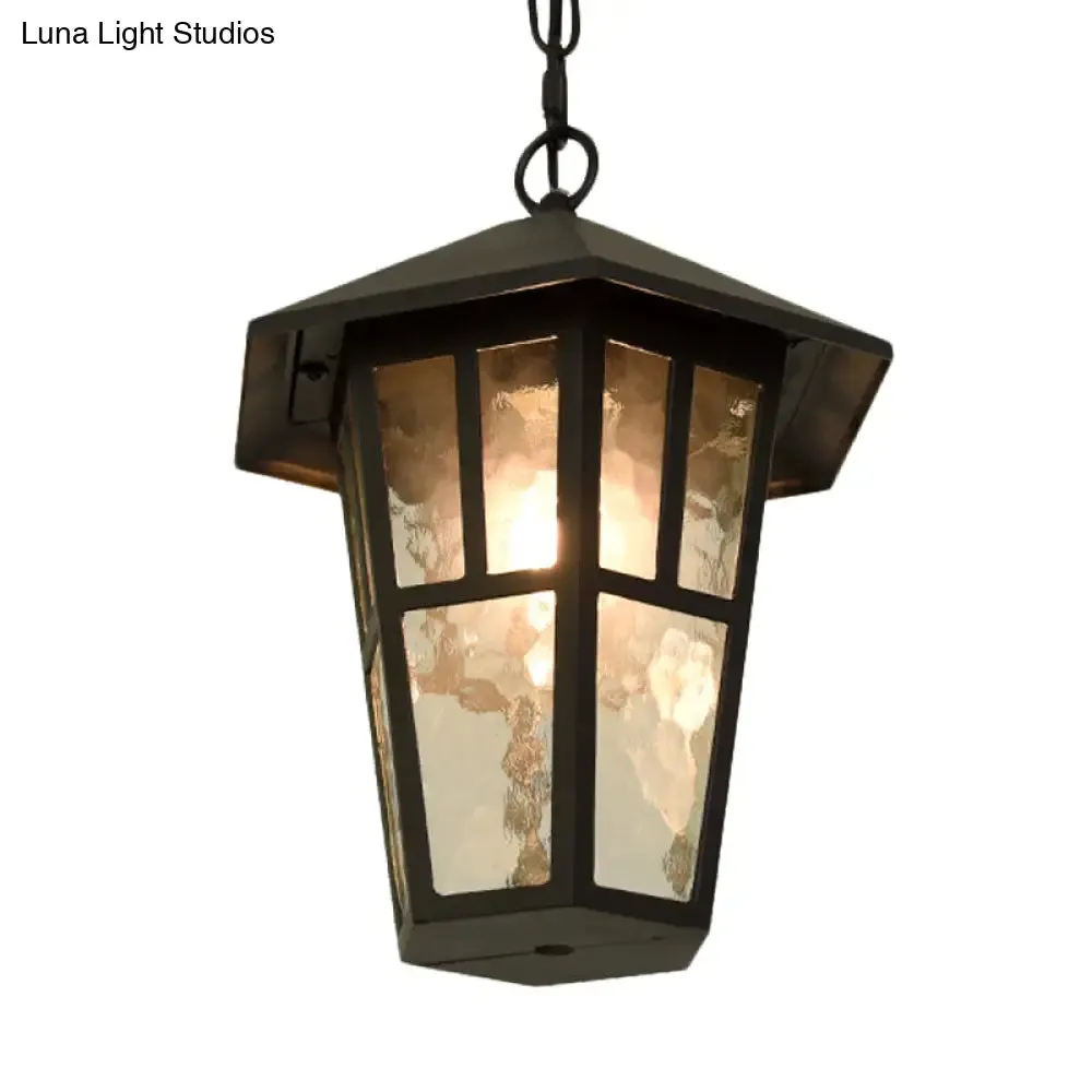 Black Drop Lamp Birdcage Pendant - Retro Single Head for Outdoor Lighting - Ripple Glass Fixture