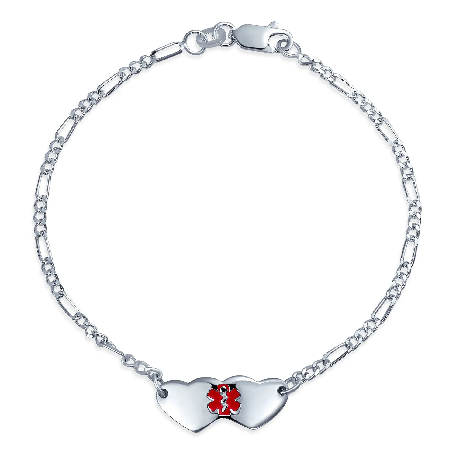 Blank Dainty Oval or Heart Medical ID Bracelet Sterling Silver 6-7 Inch