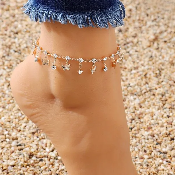 Bohemian Colorful Turkish Eyes Anklets for Women Butterfly Flower Zircon Shell Cat Ankle Bracelet Summer Beach Foot Leg Jewelry