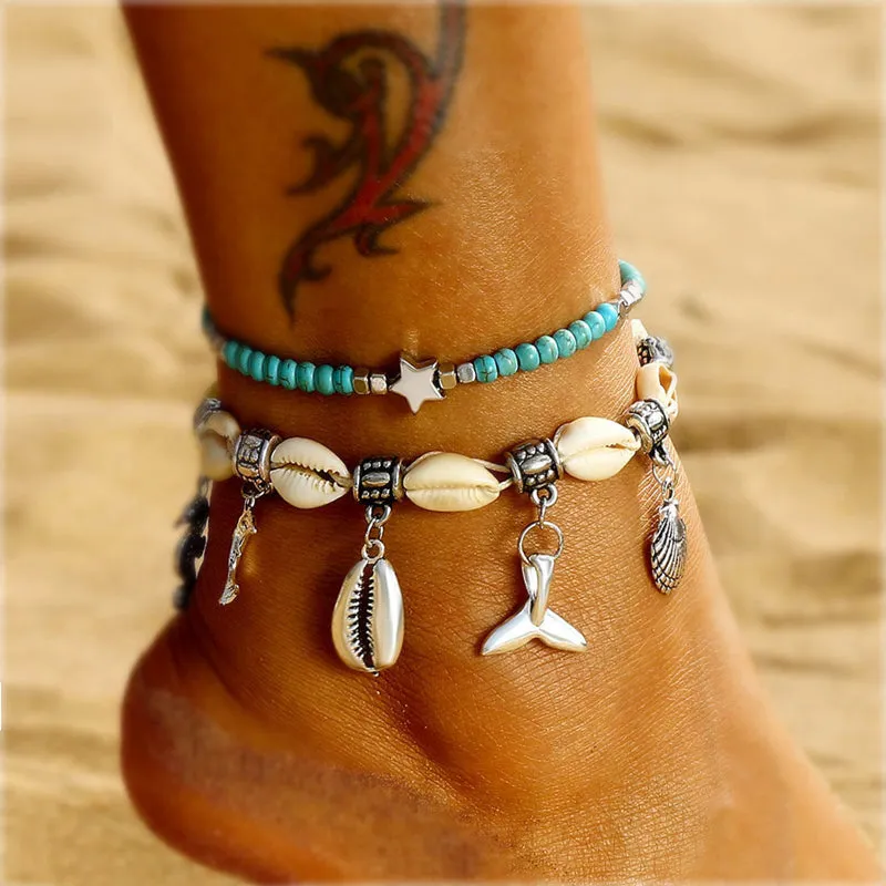 Bohemian Shell Anklets For Women  Vintage Handmade Stone Beads Star Anklet