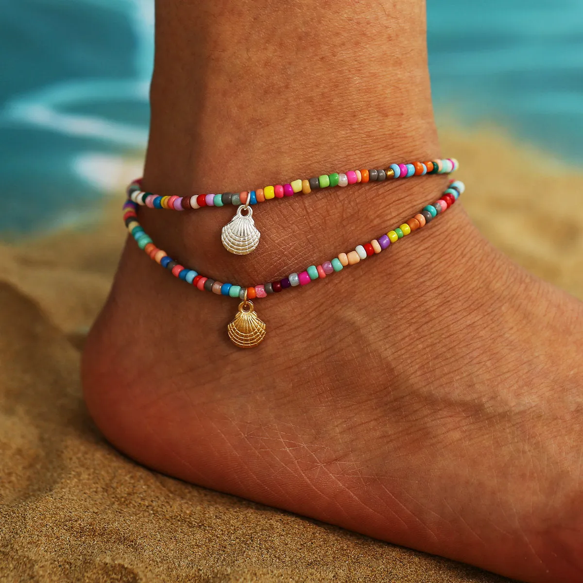 Boho Anklet Foot Colorful Beads Chain Shell Pendant Ankle