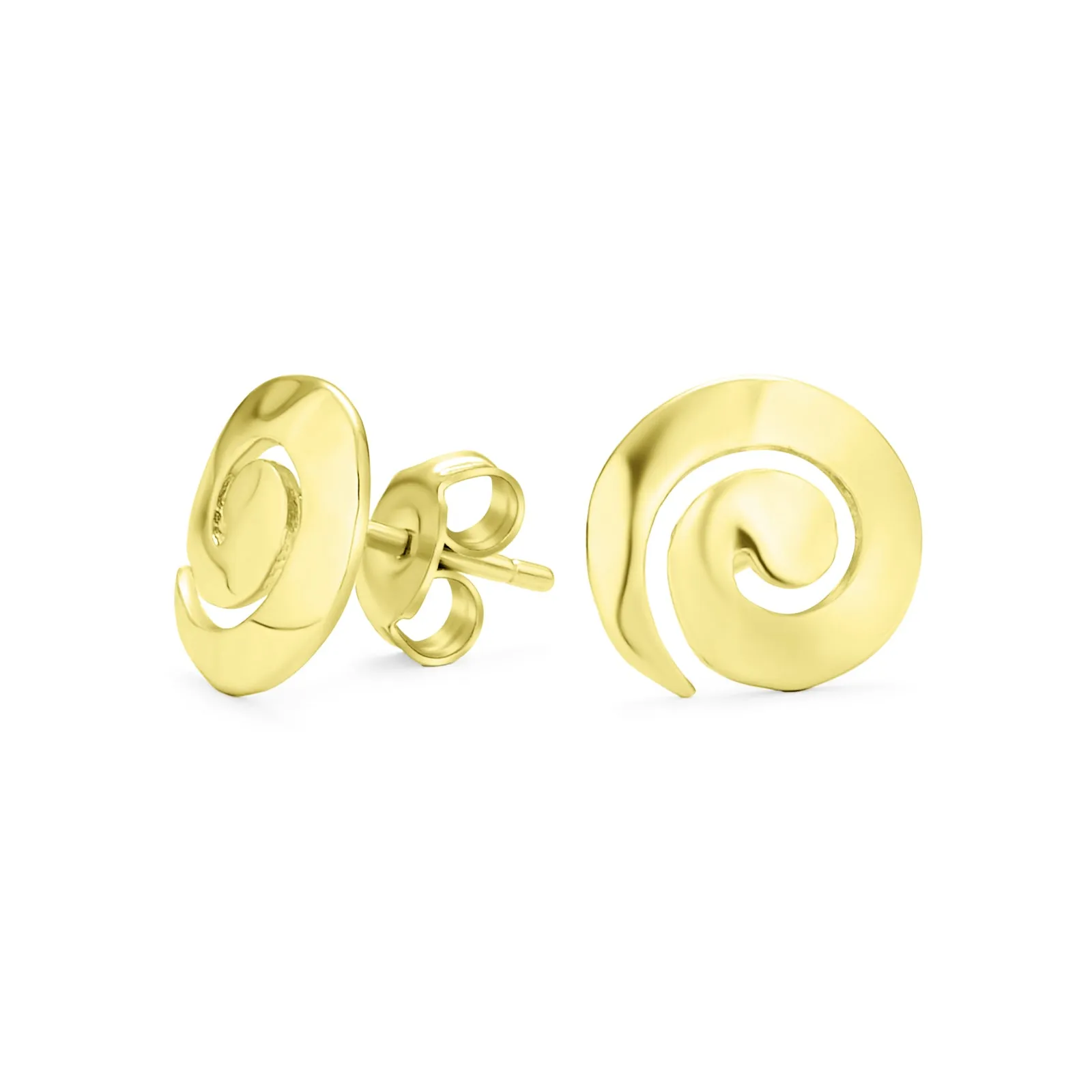 Boho Hammered Geometric Swirl Stud Earrings in 14K Gold & Sterling Silver